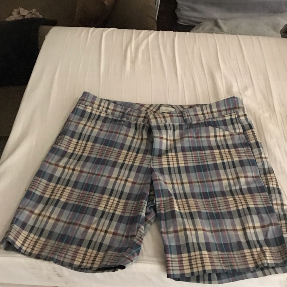Dockers Women's Plaid Bermuda Shorts in Blue and Tan